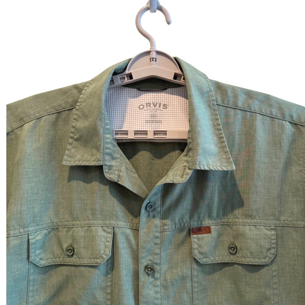 Orvis Classic Collection Green Short Sleeve Button Utility Shirt Sage Mens XXL